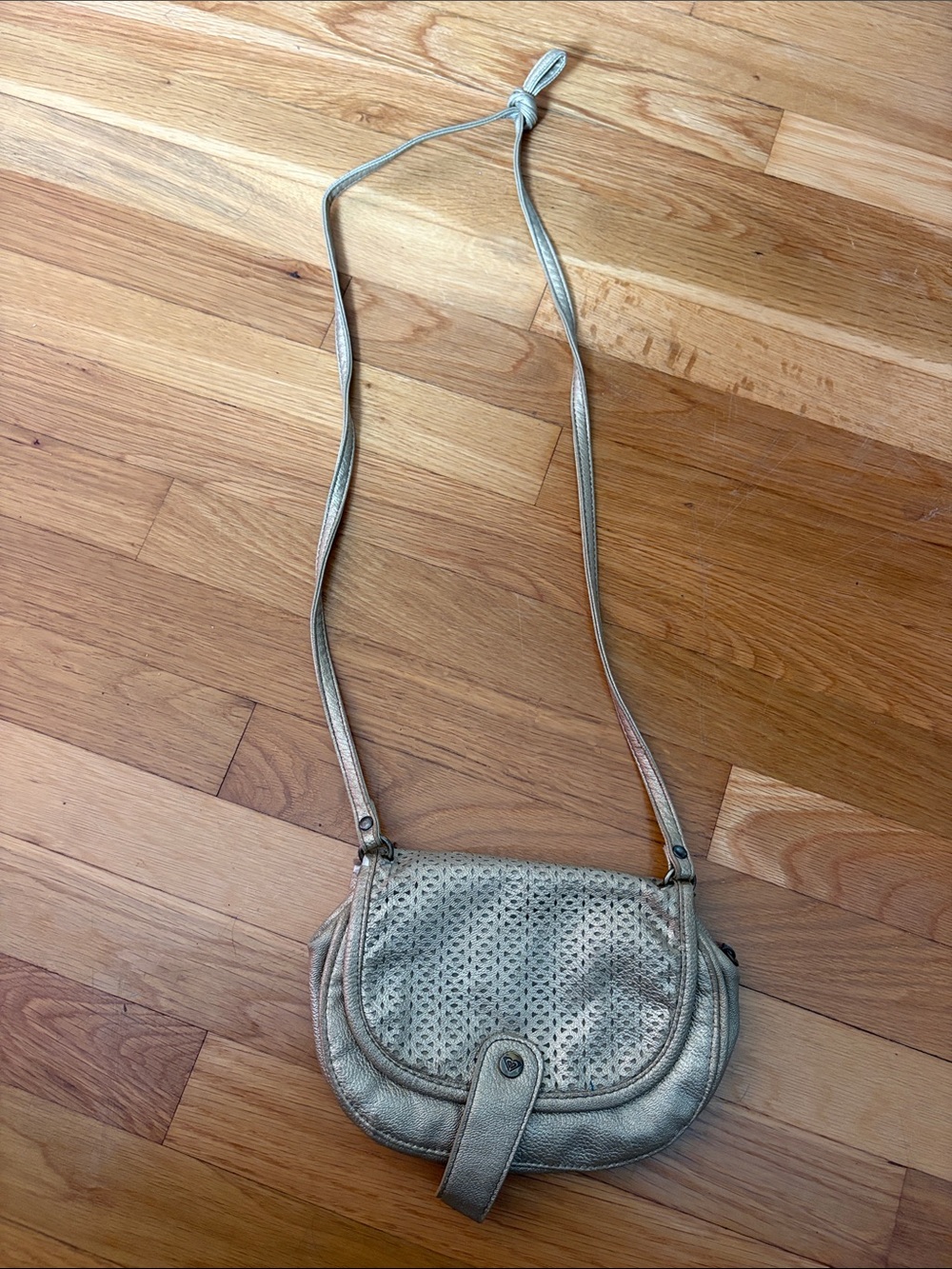 Metallic gold Perforated Crossbody Bag for Women